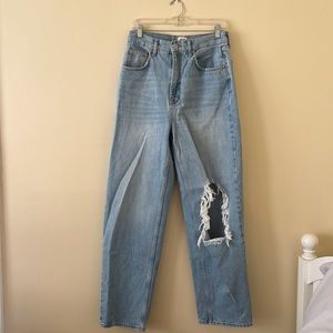 High Waisted Distressed Wide Leg Jeans